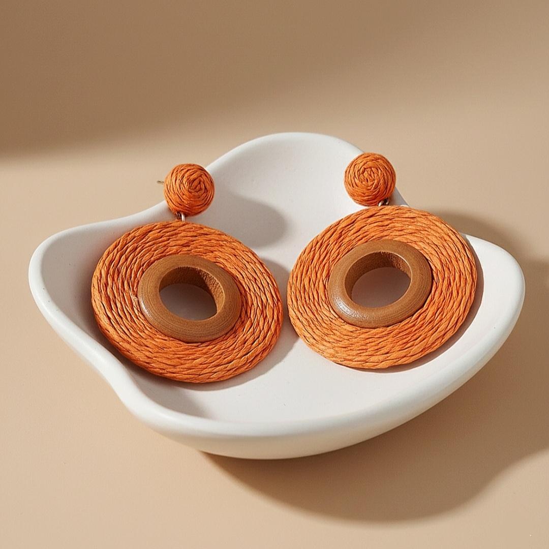 گوشواره دست‌ساز حصیری نارنجی